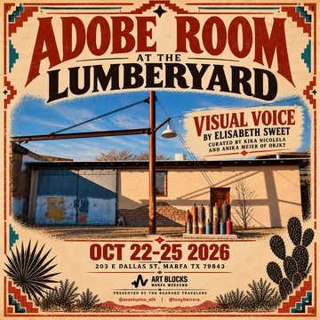 An event poster for 'Adobe Room at the Lumberyard' on Oct 22-25, 2026, featuring a visual voice by Elisabeth Sweet, with covers by Kina Nichols and Anna Wild of SBKT.