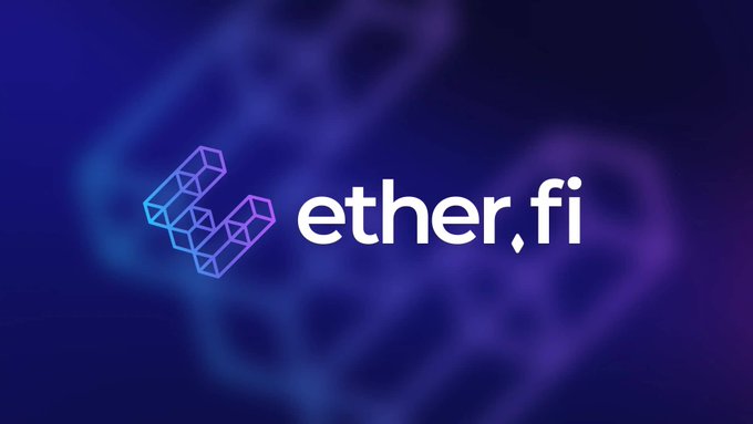 The image displays the ether.fi logo with its geometric cube-style icon in gradient blue-purple colors against a matching dark background. The branding corresponds to the Ethereum-based restaking platform mentioned in the post about its expansion into payments, neobanking, and stablecoin services.