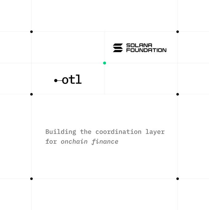 The image features a white background with black text. The title of the image reads "Building the coordination layer for onchain finance". Below this title, there are two lines of black text that read "Solana is a founding partner of the Open Transaction Layer" and "Focus on what is in the image and how it relates to the post."