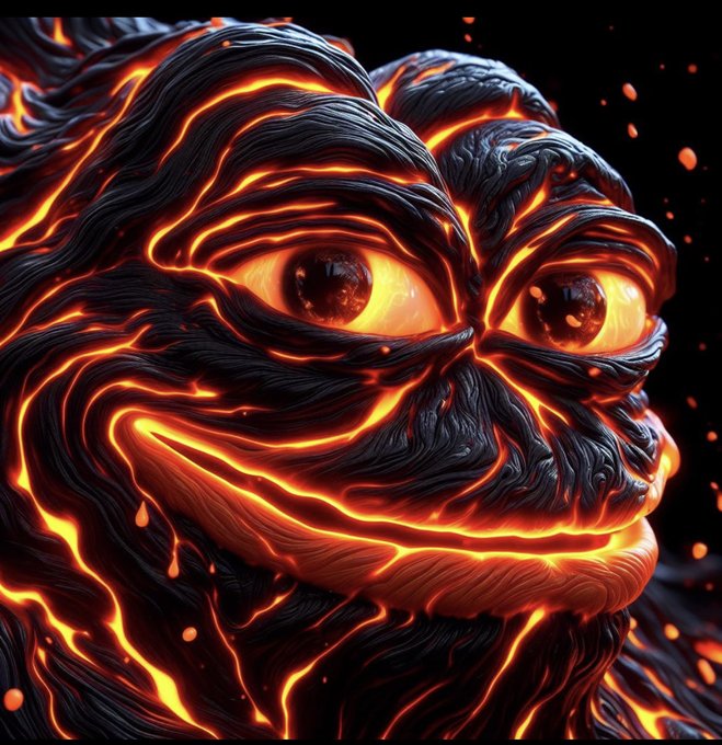 A stylized 3D digital artwork of a creature with glowing orange, lava-like cracks running through its dark, textured skin against a black background.