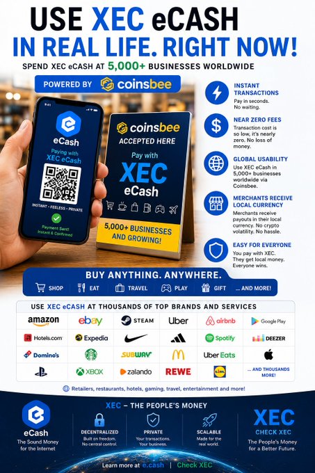 The image features a person holding up an iPhone, with a blue advertisement for eCash prominently displayed on the screen. The text on the phone reads "eCash is nearing its iPhone moment", indicating that the app is about to be released or has recently been launched. This suggests that users can expect to use eCash in their iPhones soon and may benefit from its features such as real-time currency conversion, online shopping, and more.