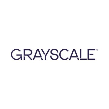 The image displays the Grayscale corporate logo in dark blue on a white background. It relates to the announcement that Grayscale is enabling eligible investors to exchange tokens such as $BTC, $ETH, $SOL, $XRP, and $DOGE directly for shares in its crypto funds without first selling them for cash.
