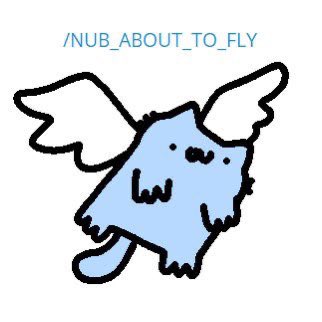 A cute cartoon doodle of a fluffy blue creature with wings, labeled "/NUB_ABOUT_TO_FLY," perfectly capturing the hopeful "about to take off" moment for the $NUB ticker on day 716 of the meme series.