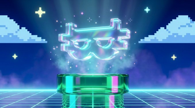 A glowing neon "GM" sign rises from a green war pipe above a retro grid landscape, pixelated clouds, and sparkles—evoking the "Good Morning" greeting of the accompanying post directed at fellow Titans. The vaporwave aesthetic reinforces the upbeat, charged energy behind the "Strong plays only" message.