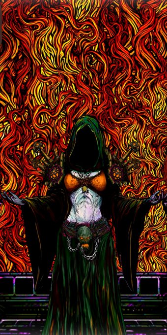 The image features a woman with a green hooded cloak, standing against an orange flame background. She has her arms outstretched as if she's embracing the flames or perhaps trying to extinguish them. The caption below the image reads "I'm feeling much more bullish on myself as an XRPL artist today. I know I'm not the only one. You have 9 days remaining to burn Rituals for a free mint in The Torn Veil."