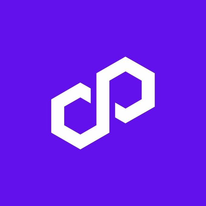 A white, geometric infinity-style logo centered on a solid purple background.