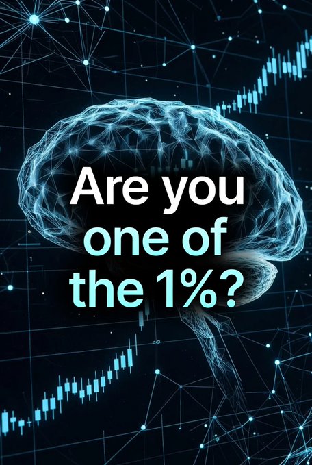 A promotional graphic asking 'Are you one of the 1%?' overlaid on an image of a digital brain network with stock chart candlesticks in the background.