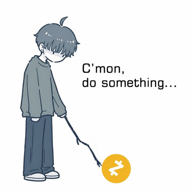 A minimalist illustration shows a sad, slouched character reaching toward a yellow circular symbol, with the text “C’mon, do something...”