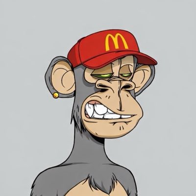 A cartoon illustration of a chimpanzee wearing a red McDonald's cap with the yellow 'M' logo, showing silver teeth and a gold earring.