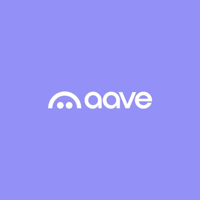 The image shows a purple background with white text that reads "Aave". The text is capitalized, which makes it stand out against the purple backdrop. Below the text, there's an image of a person wearing a hat, adding a touch of humor to the otherwise serious topic of the post. The caption below the image provides additional context about the post and its content.