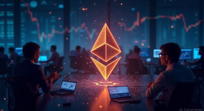 A glowing Ethereum logo hovers above a table of analysts studying charts and laptops, visually capturing the post's theme of renewed institutional confidence through returning spot ETF inflows and growing staking demand.