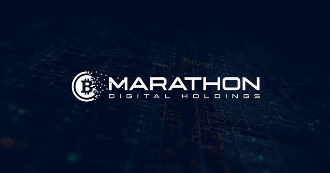The image displays the logo for Marathon Digital Holdings, a company that sold approximately 23,093 BTC in the first half of 2026. The logo features a Bitcoin symbol integrated into the company name.