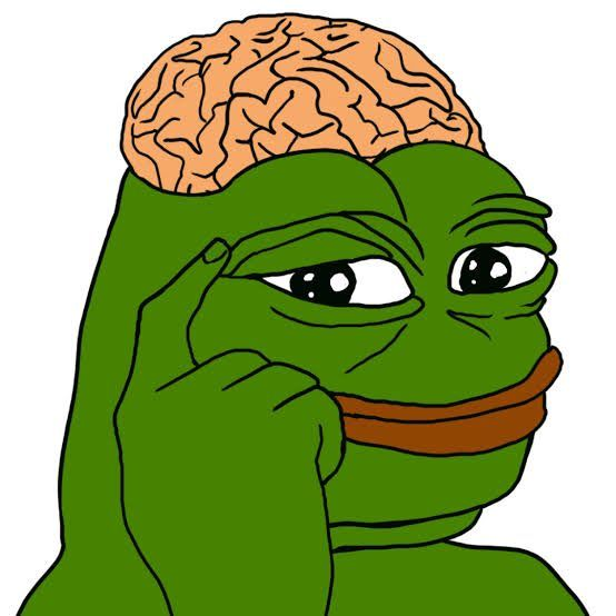 The image shows the classic "Pepe thinking" meme, featuring Pepe the Frog with an exposed brain and his hand on his chin in a contemplative pose. The image humorously illustrates the post's message about the strategic "fullport" (full position) play on $PONS, capturing the thoughtful analysis that went into the bullish bet that paid off handsomely, with the token hitting $280M and generating millions in fees.