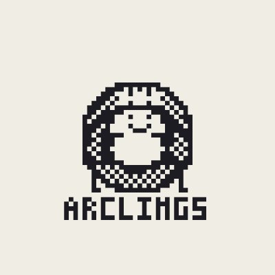 A pixel-art black and white logo depicting a helmeted character with the text 'ARCLINGS' beneath it.