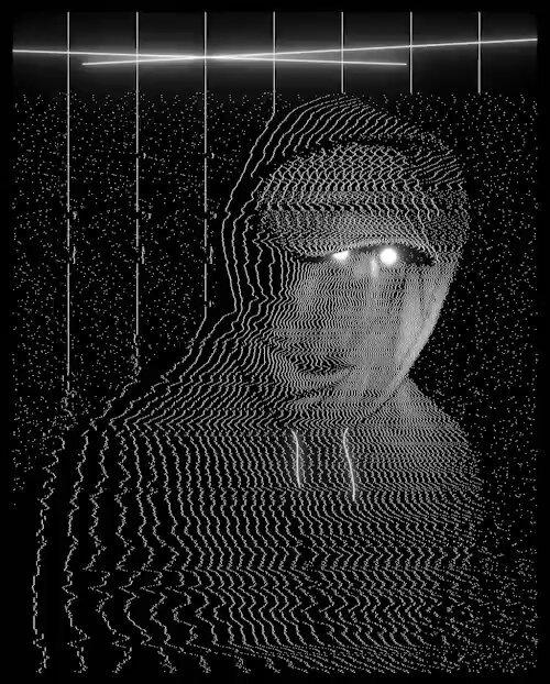 The image features a black and white photograph of a person's face with a unique texture that looks like it was created using lines or dots instead of traditional shading techniques. The photo has a grainy appearance, giving it an artistic and somewhat mysterious feel. The caption below the image reads "✧ c.010 ✧ by @alcrego_ SOLD↴ to @reneil1337 for 1 ETH ($2,073.41) $RARE". This suggests that the image is likely a work of art created by someone named Al Crego and is being sold for a small amount of money. The artist's name and the price are provided in the caption as well.