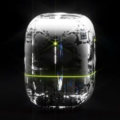 A transparent, glass-like mask or helmet illuminated with thin neon green and blue light strips against a dark background.