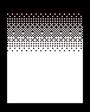 A black and white pixel art style pattern with a gradient of squares fading into a solid white bottom section.