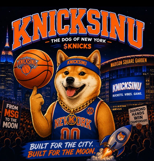 The image features a cartoon dog dressed as a basketball player, holding an orange basketball with its tongue out, surrounded by a crowd of people who are watching the scene unfold. The text "Knicksinsu" can be seen in the image, which is likely related to the basketball team or event taking place. The overall atmosphere suggests that this could be a promotional poster for a basketball game or an advertisement featuring the dog as a mascot.
