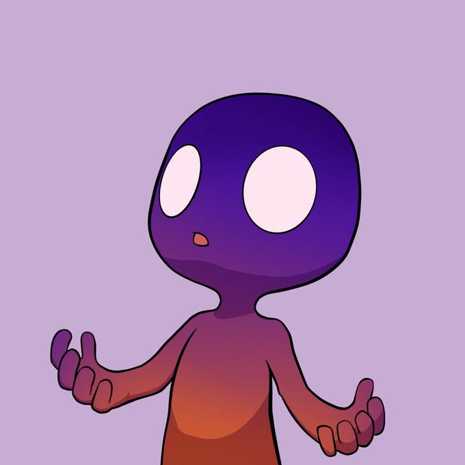 A cartoon illustration of a confused purple alien character with large white eyes, standing against a light purple background with arms slightly outstretched.