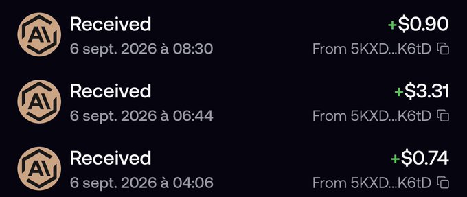 A transaction history displays three "Received" payments on September 6, 2026, from the address 5KXD...K6tD, totaling $4.95 (+$0.90 at 08:30, +$3.31 at 06:44, and +$0.74 at 04:06), likely representing crypto-based rewards or dividends. The image illustrates the post's claim about earning pre-IPO Anthropic shares through holding a Solana moonbag tied to the @LaunchOnSF ecosystem.