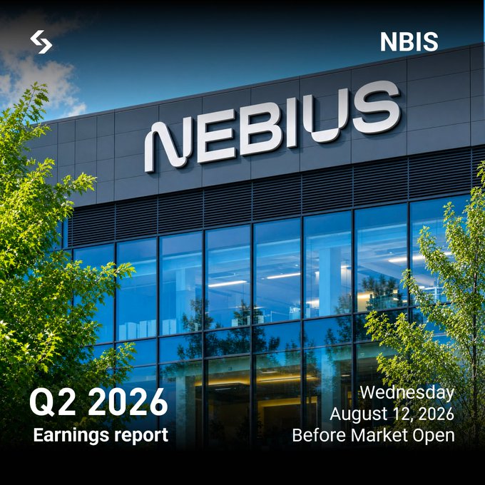 A sleek modern corporate building displays the "NEBILUS" name alongside the ticker "NBIS," promoting its Q2 2026 earnings report set for Wednesday, August 12, 2026, before market open. The image visually anchors the post's focus on Nebilus's impending earnings catalyst, around which options are pricing a notable 9.7% move—setting the stage for traders to weigh a breakout versus a fade.