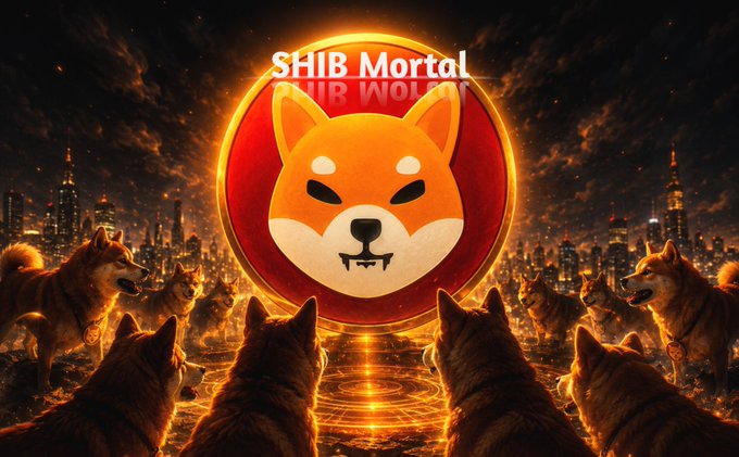 The image depicts a glowing SHIB Mascot coin surrounded by an army of wolves, with the text "SHIB Mortal" displayed above, visually reinforcing the post's theme of the SHIB community being an unstoppable, unified pack that outlasts fleeting trends.