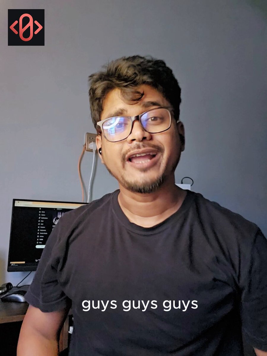 The image features a man wearing glasses and a black t-shirt who appears to be smiling at the camera, possibly posing for a picture or participating in an online meeting. The background of the image shows a computer monitor with a website displayed on it, which is likely related to the post about "Guyz Guyz i just build Web3 apps using just AI prompts no code, no setup Meet @CodeXero_xyz a browser based platform for shipping apps on @base mainnet". The man's attire and the computer monitor suggest that he might be involved in web development or technology-related activities.