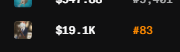 A cropped, dark interface showing a volume of '$19.1K' and the rank '#83' beside a small item icon.