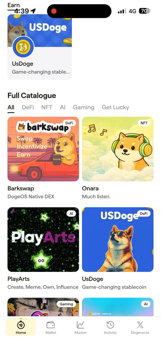 The image shows a smartphone screen displaying various game options, including a game called "Doxx Arcade" that seems to be a multiplayer game involving strategy and luck. The phone's app store page also features several games for download, such as "BlackJack", which is a popular card game. The post suggests playing the game on DogeOS v3 Flip a coin? Play Blackjack? Go and try it out yourself! The other games will be coming soon as well as @anoncoinit memecoins integration Are you even doxxed bro? $doxx".