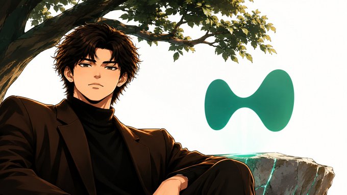 An anime-style young man with messy brown hair sits beneath a leafy tree wearing a black turtleneck and brown jacket, beside a green Hyperliquid logo and a glowing stone.

The image features the Hyperliquid logo alongside an anime-style character, visually representing the post's bullish stance on the Hyperliquid Ecosystem and its expansion into permissionless prediction markets through HIP-4.