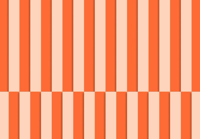 A pattern of vertical orange and cream colored stripes.
