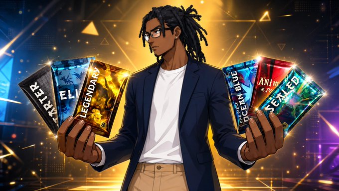 The image features an illustration of a man holding five cards with different colors and designs. The man appears to be dressed in a suit, which adds to his professional appearance. The background of the image has a dark blue color scheme, creating a dramatic effect that complements the overall theme. The post suggests that there is a connection between the man's collection of cards and the process of selling them after life happens. It seems like the post is promoting an online marketplace or platform for card trading, where people can buy and sell cards with ease.
