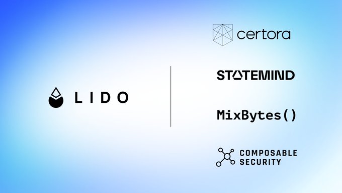 Blue gradient graphic displaying logos and names of blockchain/web3 companies: LIDO, certora, STATEMIND, MixBytes(), and COMPOSABLE SECURITY.