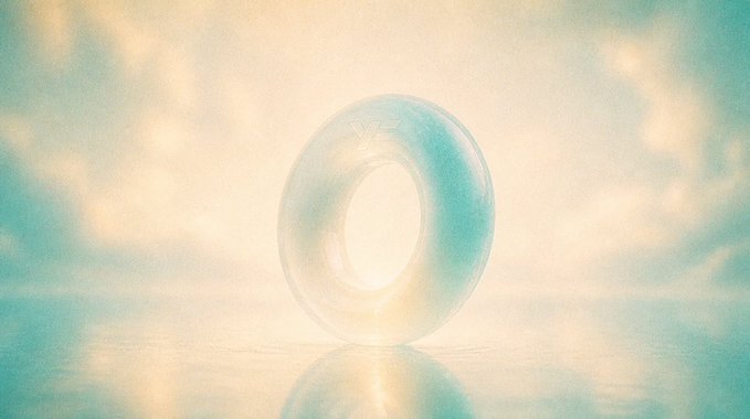 A translucent donut-shaped token sits on a reflective surface against a soft cloudy backdrop, visually symbolizing the "tokenized" assets mentioned in the post. The ring shape evokes the concept of tokenization, while its ethereal glow suggests the launch of the YIELDFY platform alongside Robinhood's new offerings.