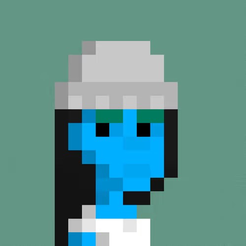 A pixel art illustration of a blue-skinned character wearing a white turban and robe, depicted in a retro video game style. The image appears to be a character design or avatar, likely representing the creator or a mascot for the Knoad project being promoted in the accompanying post about tracking NFT buys for the re:generates X account.