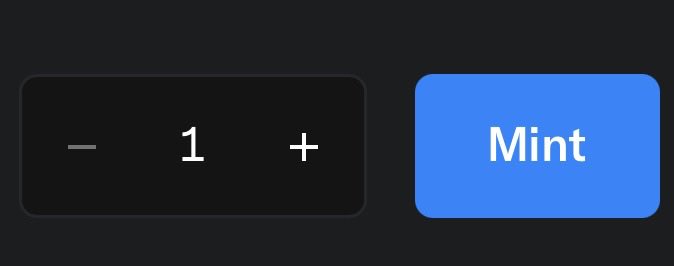 A simple UI interface showing a quantity selector with the number '1' between minus and plus buttons, next to a blue 'Mint' button.