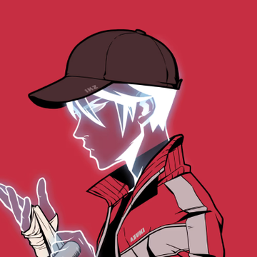 The image features a man wearing a baseball cap with a logo on his left side. He has white hair and is holding a bandage over his right hand. The background is red, which contrasts with the man's appearance. There are also other people in the image, but they are not the main focus of the scene.