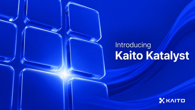 A promotional banner introducing "Kaito Katalyst" with a blue, glassy block design and the Kaito logo.