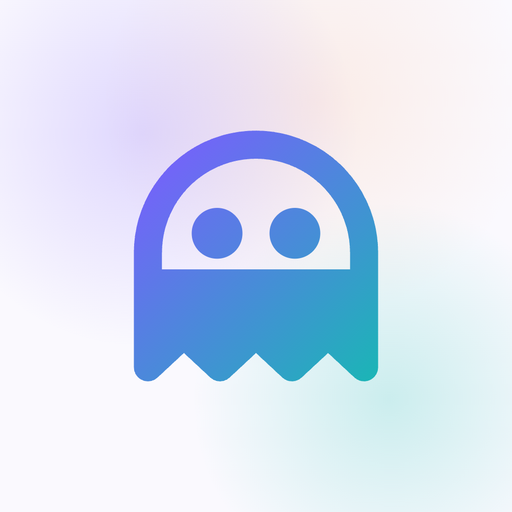 The Ghostly app logo featuring a blue-to-purple gradient ghost icon on a light pastel background.