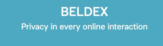 A teal banner displays the text 'BELDEX' above the tagline 'Privacy in every online interaction' in white lettering.