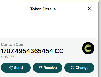 The image shows details for Canton Coin, with a balance of 1707.495 CC valued at $263.77, and Send, Receive, and Change options. This relates to the giveaway by illustrating what the Canton Coin (CC) being given away looks like.