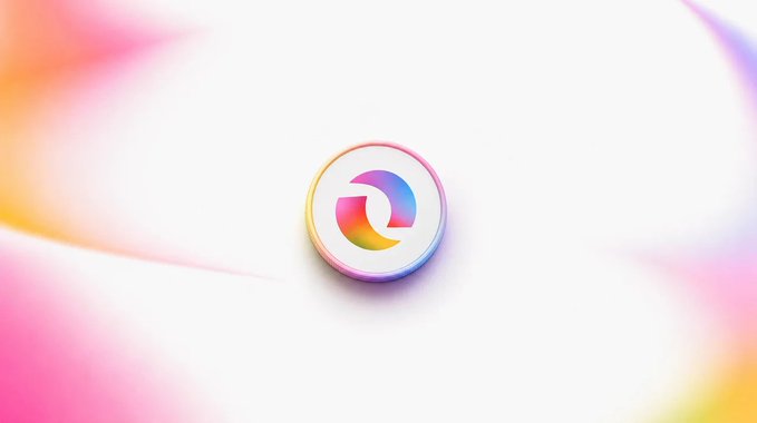 A circular OffYield logo featuring a stylized "C" design in gradient pink, purple, and yellow hues is centered against a soft white background with subtle colorful blur accents at the corners. The image serves as a visual representation of the OffYield platform's branding for their new $OFY cashback promotion on VISA card purchases.