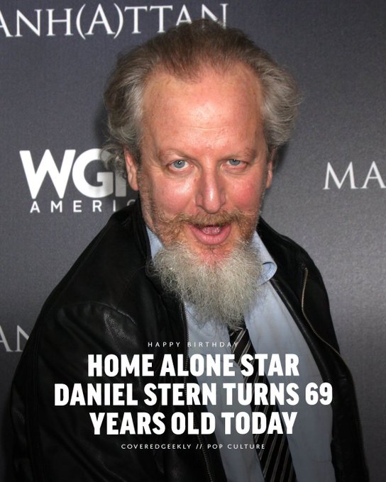 A photo of Daniel Stern with text reading 'HOME ALONE STAR DANIEL STERN TURNS 69 YEARS OLD TODAY' from Covered Geekly.