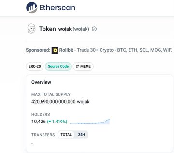 In the image, there's a screenshot of an online marketplace where you can buy or sell Bitcoins. A user has posted a sponsored advertisement for Wojak (Wojak Wallet) with their Bitcoin token. The advertisement says "Sponsored! Wojak token" and it is placed right above the Wojak logo on the webpage. This advertisement promotes Wojak as a cryptocurrency wallet offering, likely targeting potential buyers of Bitcoins or Bitcoin holders looking to purchase some tokens from the market.