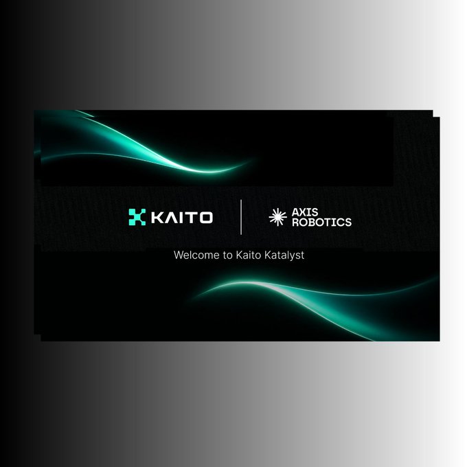 A black promotional banner with teal wave graphics displaying 'KAITO' and 'AXIS ROBOTICS' logos, with the text 'Welcome to Kaito Katalyst'.