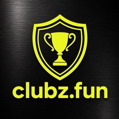 The image shows a logo featuring a yellow trophy inside a shield, with "clubz.fun" written below it on a black background, representing the platform associated with the Chilllillionaires NFT mint mentioned in the post. The trophy and shield imagery visually reinforces the post's themes of competition, utility, and rewards through contests and multipliers.