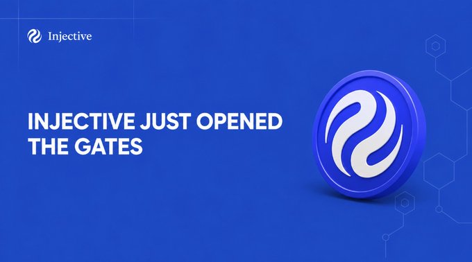 The image shows a white square with blue designs on it placed over the title of a webpage that reads "Injective Just opened The gates".