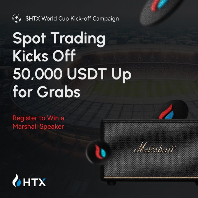 The image features an advertisement for a spot trading challenge called "HTX Spot Trading Challenge", which has been officially launched. The challenge appears to be related to spotting market trends, as it encourages participants to complete various tasks or challenges to gain rewards. The main focus of the image is a black speaker with gold lettering that says "HTX". There are also several coins scattered around the speaker and in the background, which could potentially represent the rewards for completing the challenge.
