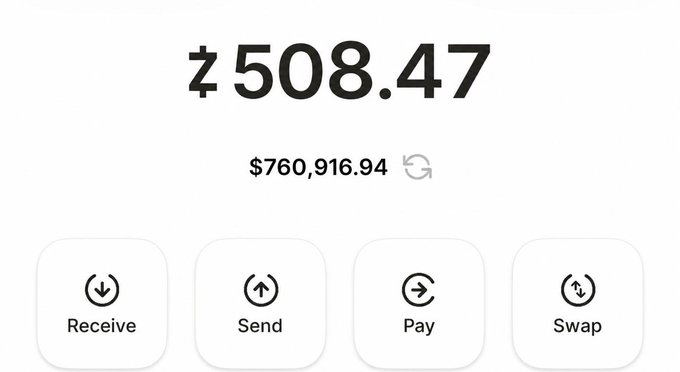 The image displays a cryptocurrency wallet balance of 508.47 (symbol z) valued at $760,916.94, with Receive, Send, Pay, and Swap action buttons. It appears to be shared as proof of funds to promote the "$15 SOL giveaway" post, suggesting the wallet holds significant wealth to attract engagement.