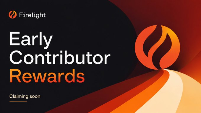 A promotional banner for Firelight announces 'Early Contributor Rewards' with 'Claiming soon' text alongside a stylized flame logo.